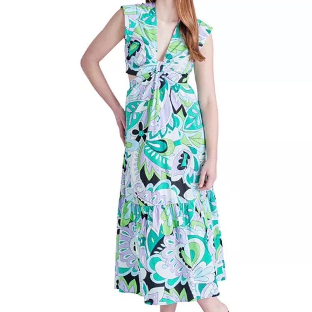 Steve Madden Floral Paisley Print Maxi Dress in Green and Blue